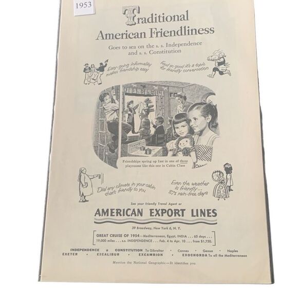 Vintage 1953 American Export Lines American Friendliness Ad Advertisement - Picture 3 of 4